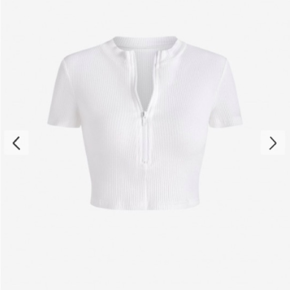 ZAFUL Rib-Knit Quarter Zip Crop Top White